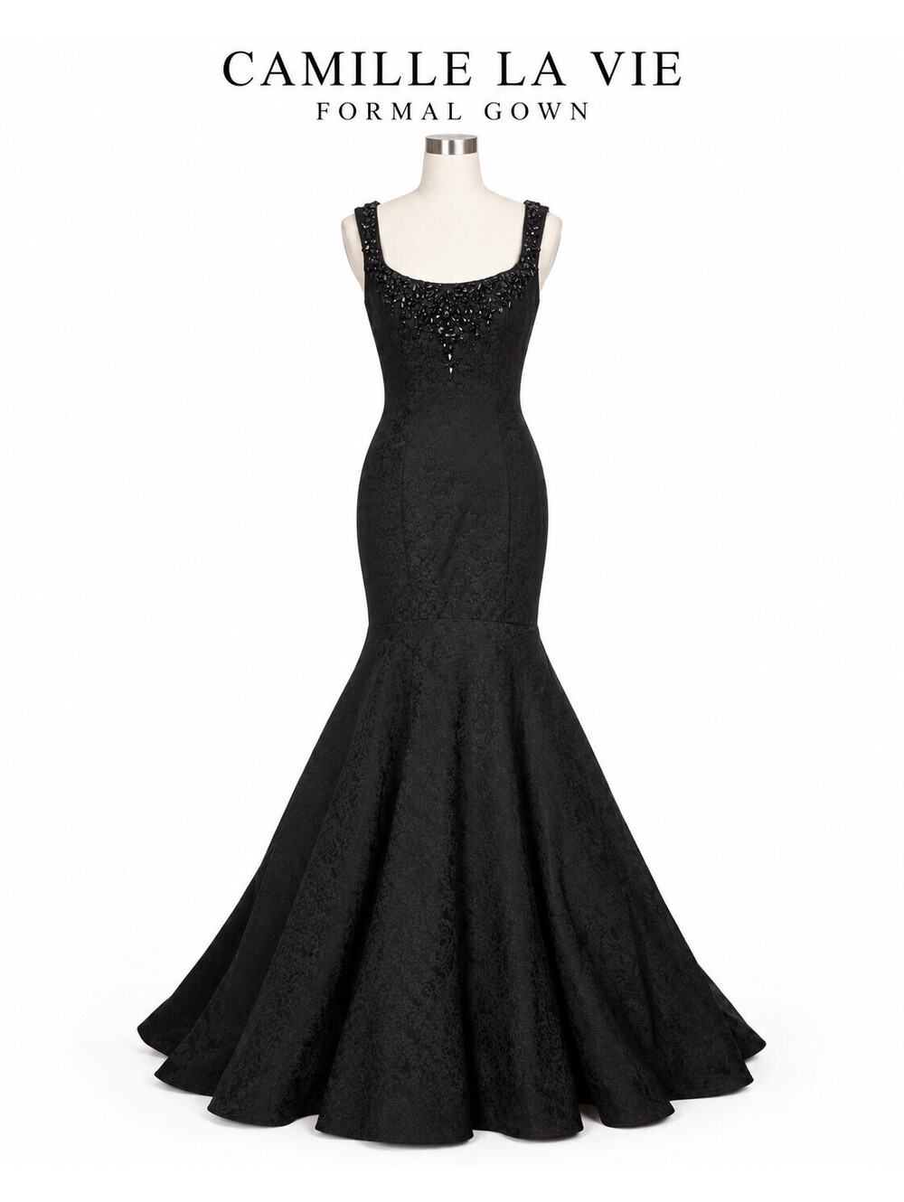 Camille La Vie Black Beaded Formal Mermaid Gown Size 6
